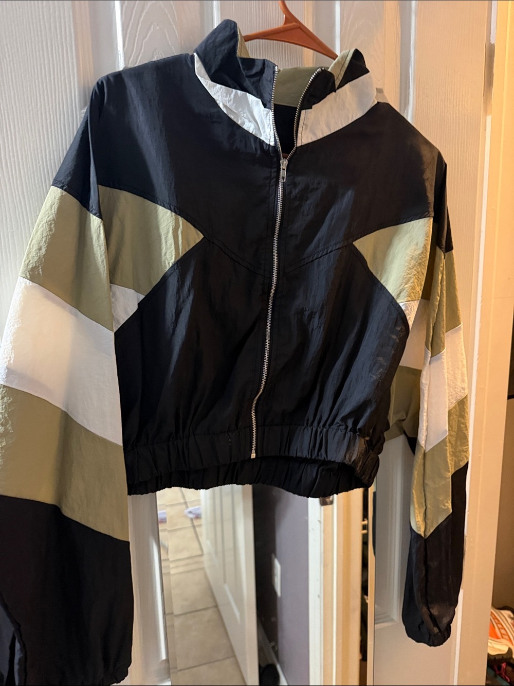 Colorblock Windbreaker Jacket in Black, Olive & White